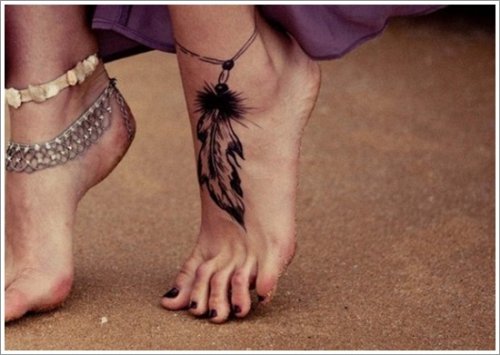 Dreamcatcher Feather Tattoo On Left Foot